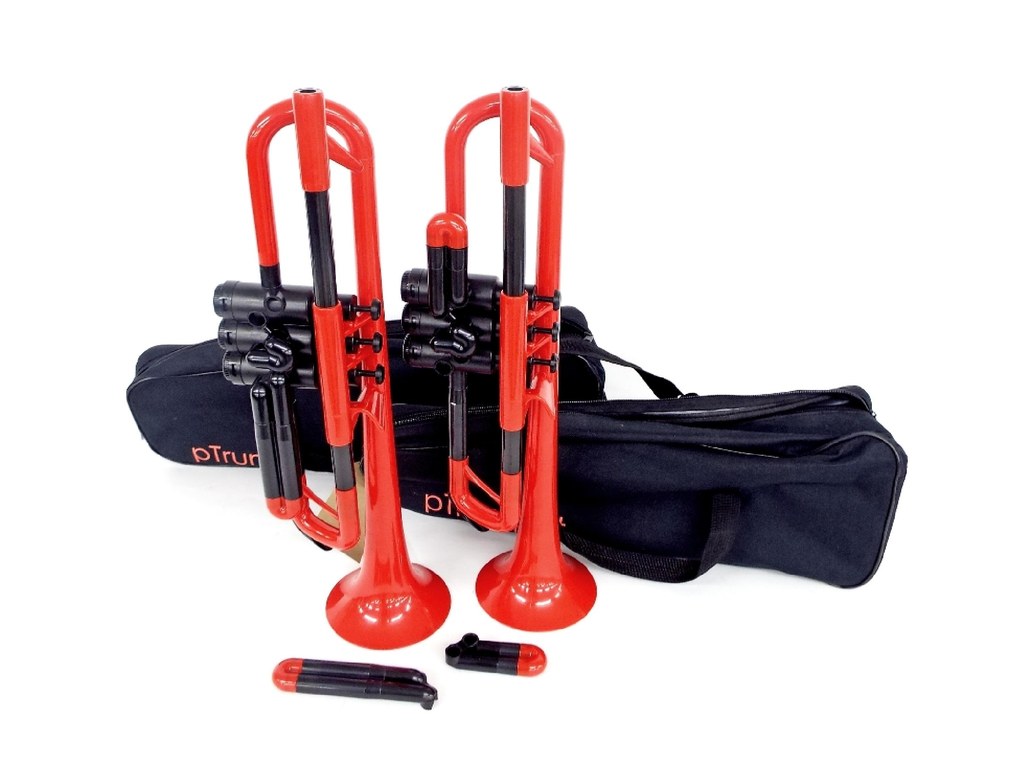 Two pTrumpet red plastic trumpets soft cases at fault 2