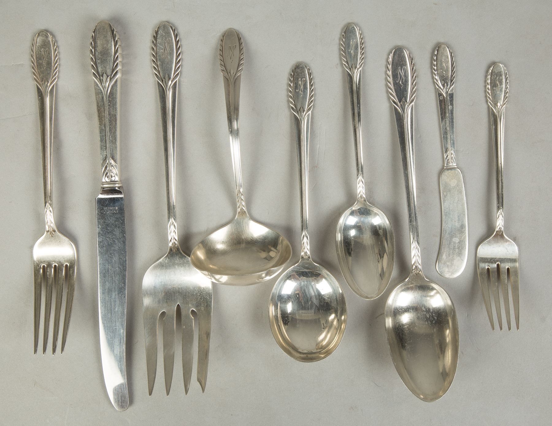 International Sterling Silver Flatware Trousseau Pattern Monogrammed 68 pieces 80