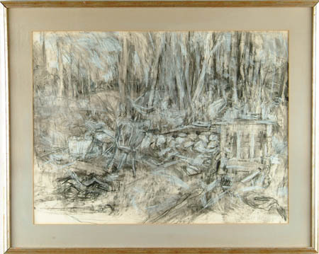 WALTER L CONDIT American 1947 HOUSEHOLD RUINS Chalk sketch in