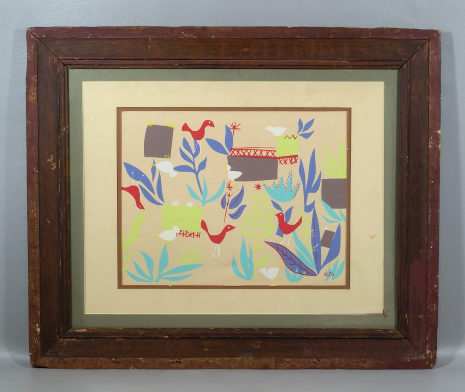 Paul Klee German silkscreen birds and flower signed in plate