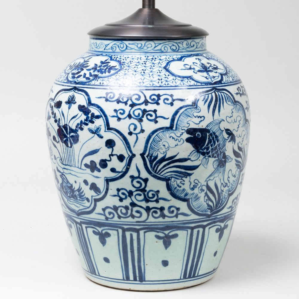 Chinese Blue and White Jar Mounted as a Lamp The
