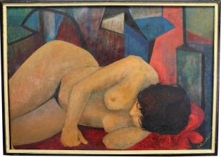 Signed Russian School Reclining Nude Signed Russian School Reclining Nude