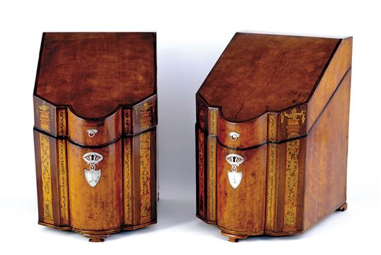 Pair George III satinwood cutlery boxes late 18th century each