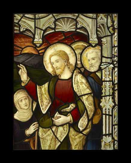 Anglo German Stained and Enameled Glass Window of Christ fourth