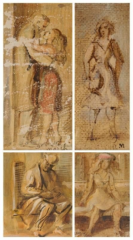 REGINALD MARSH American 1898 1954 A GROUP OF FOUR PAINTINGS
