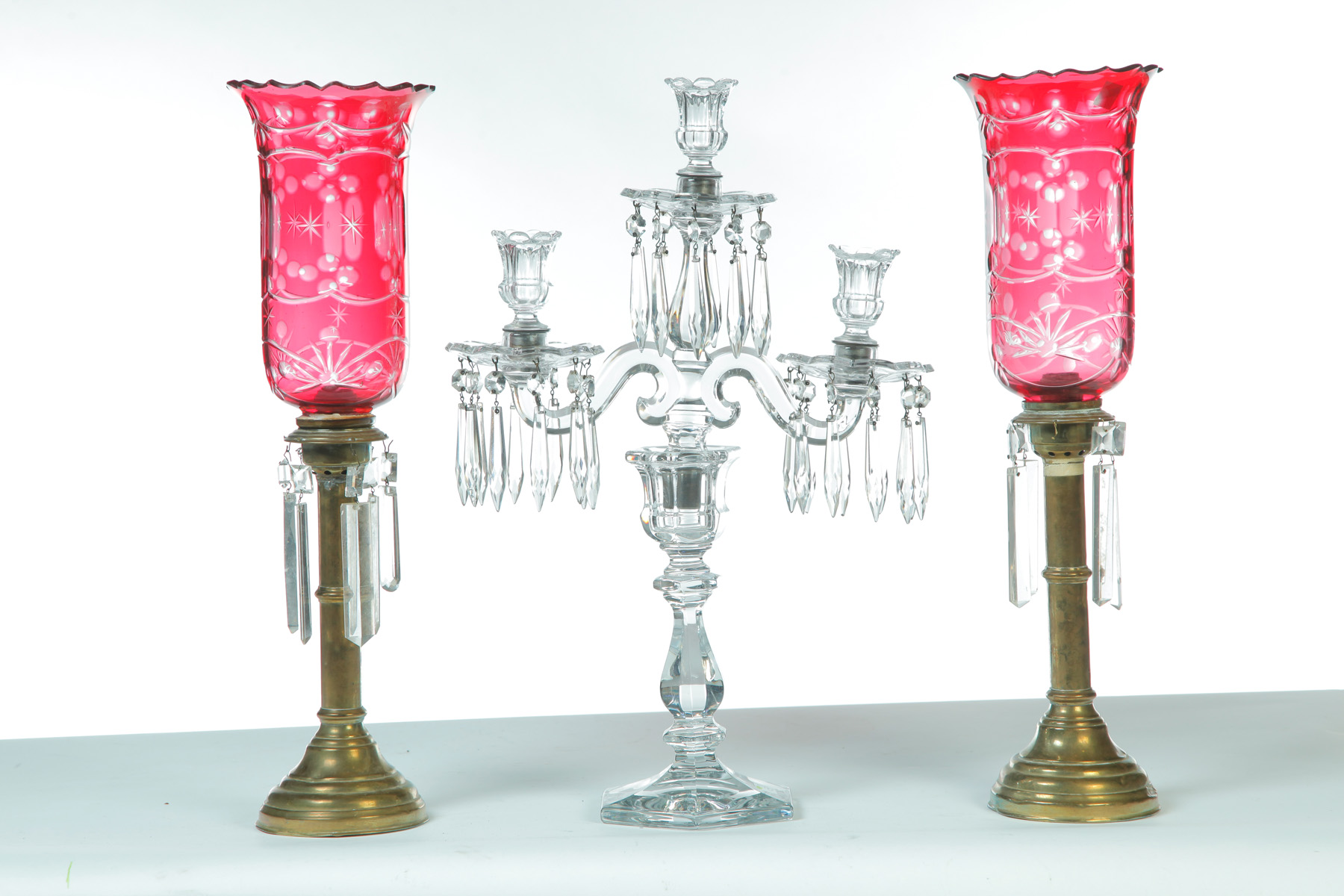 THREE PIECES OF LIGHTING American Pair of candle lamps with