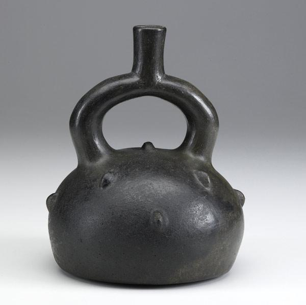 Mochica stirrup vessel Peru AD 400 900 Black terra cotta