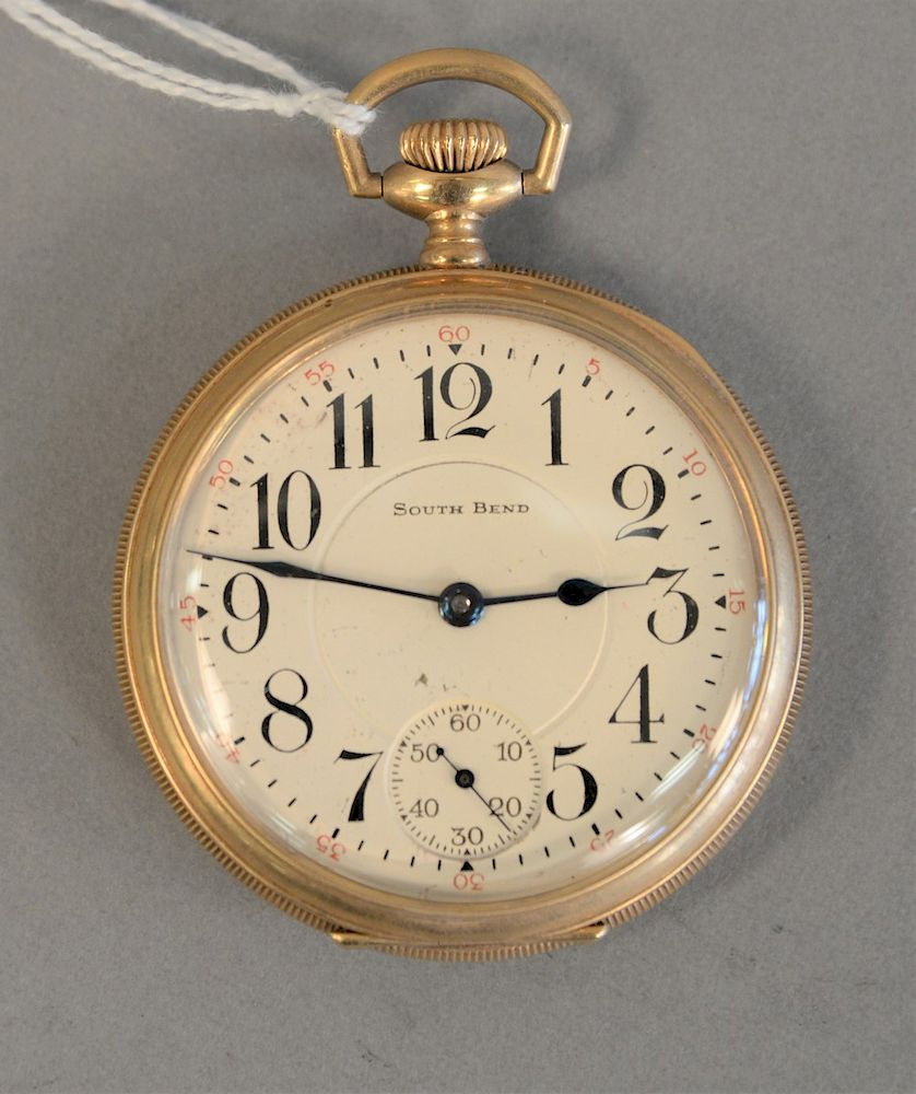 14K South Bend open face pocket watch 49mm 14K South