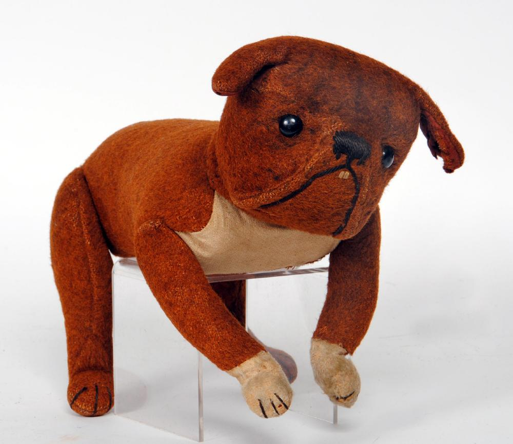 A Steiff bulldog early 20th century straw filled covered in