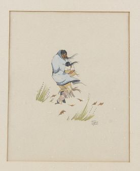 Jerome Tiger Indian Woman Child Gouache Painting For your consideration