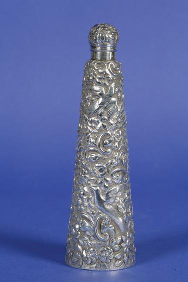 A VICTORIAN SCENT FLASK of tapering cylindrical form the body