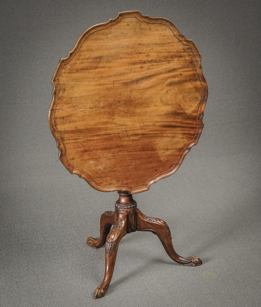 GEORGE III MAHOGANY TIP PIECRUST TOP TRIPOD TEA TABLE LAST