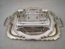 A silver plated treasury style inkstand 22 cm x 15