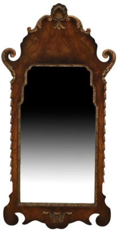 English Chippendale style burled walnut wall mirror Atsonea 20th c