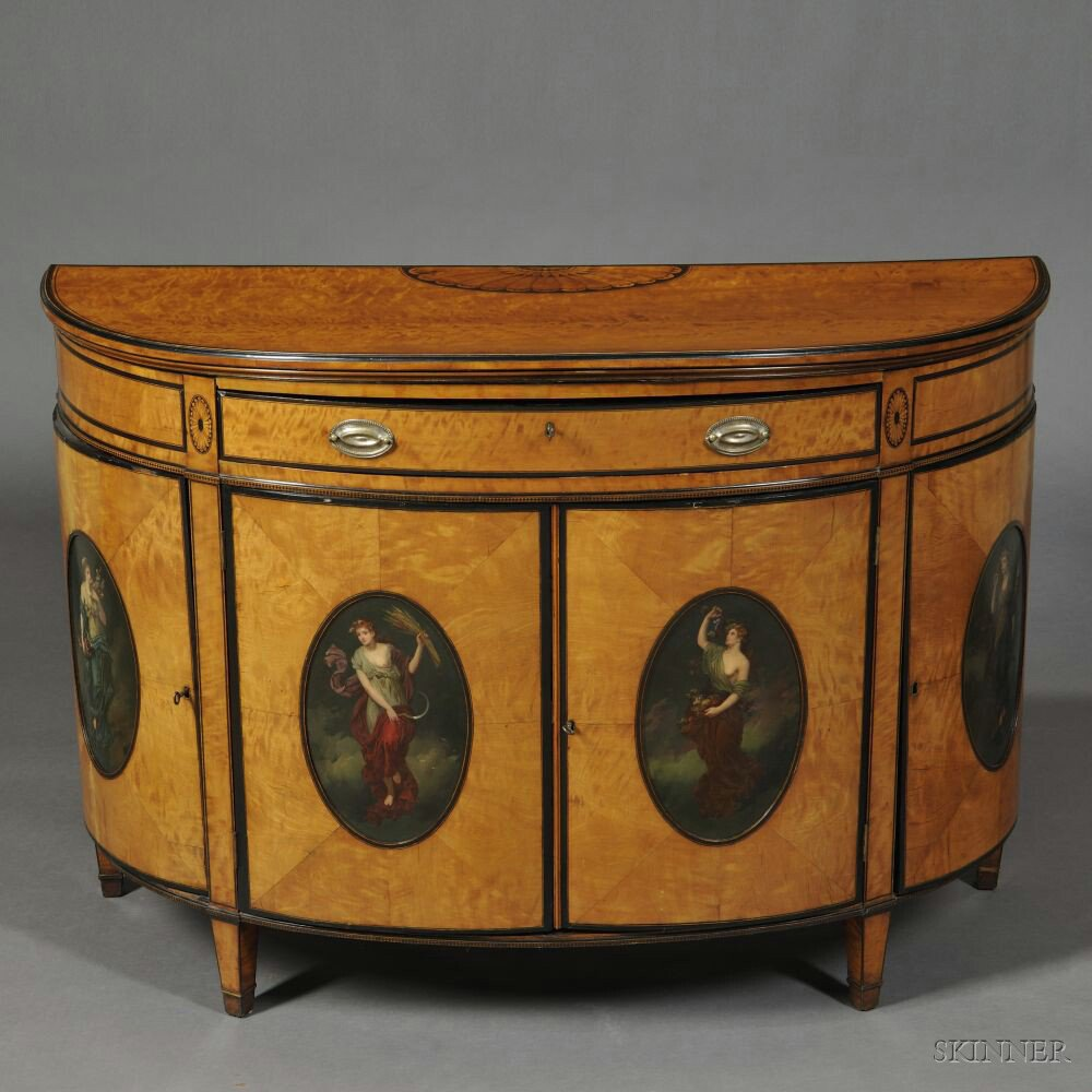 George III style Satinwood veneered Demilune Commode late 19th century