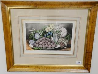 Two Currier Ives hand colored lithographs including Raspberries marked lower