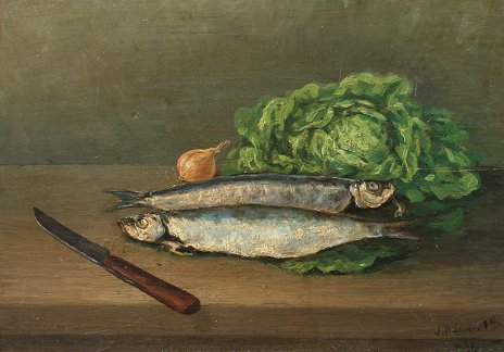 BODDEUST Joseph Dutch 20th C Still life of fish OIL