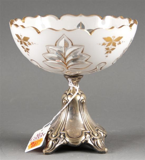 German Renaissance Revival white overlaid glass and silver plate pedestal