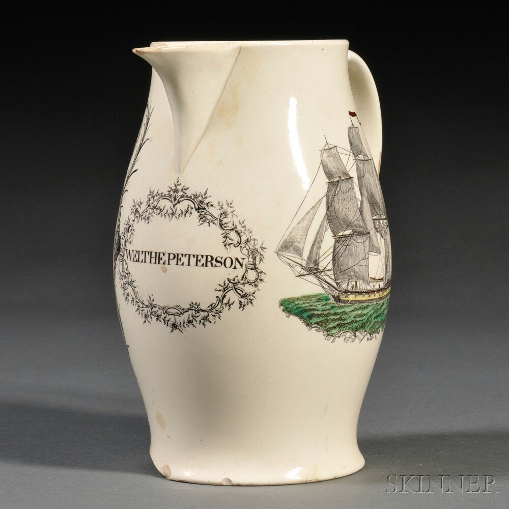 Transfer decorated Liverpool Jug England early 19th century creamware jug