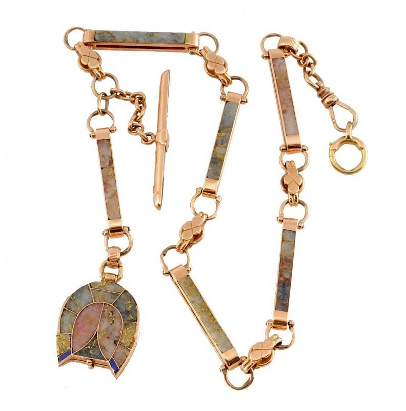 Gold Quartz Chain with Horseshoe Fob Circa 1865 Six links