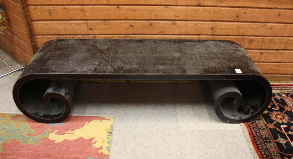 CHINESE EBONIZED WOOD SCROLL END LOW TABLE 17 25 H