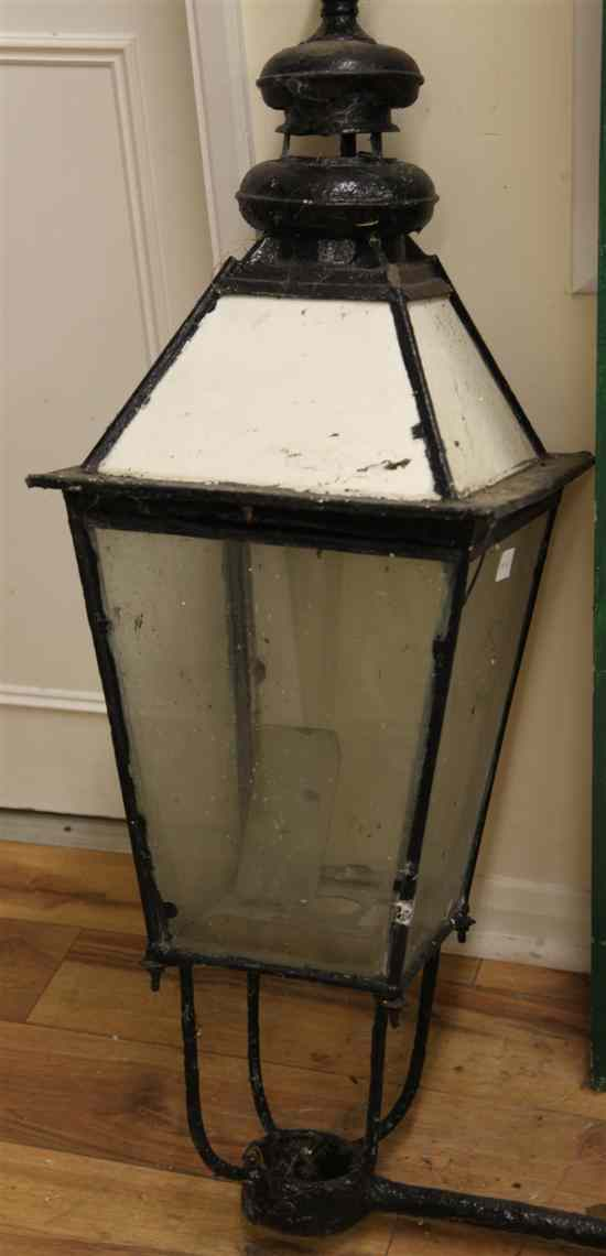 A late 19th century tin and iron street lantern 3ft