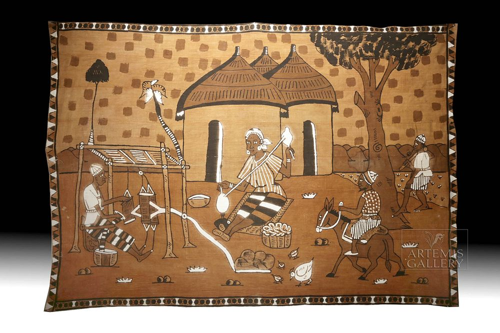 Huge Painted Mali Mud Cloth Bogolan ca 2000 Africa Mali