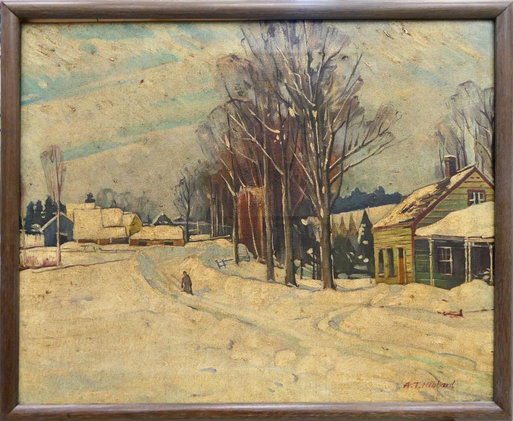 A T HIBBARD USA 1886 1972 WINTER LANDSCAPE OIL Attributed