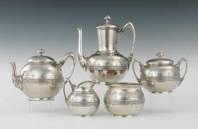 An American Coin Silver Five Piece Tea and Coffee Service