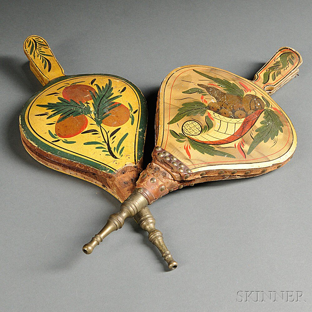 Two Yellow Paint decorated Bellows New England early 19th century
