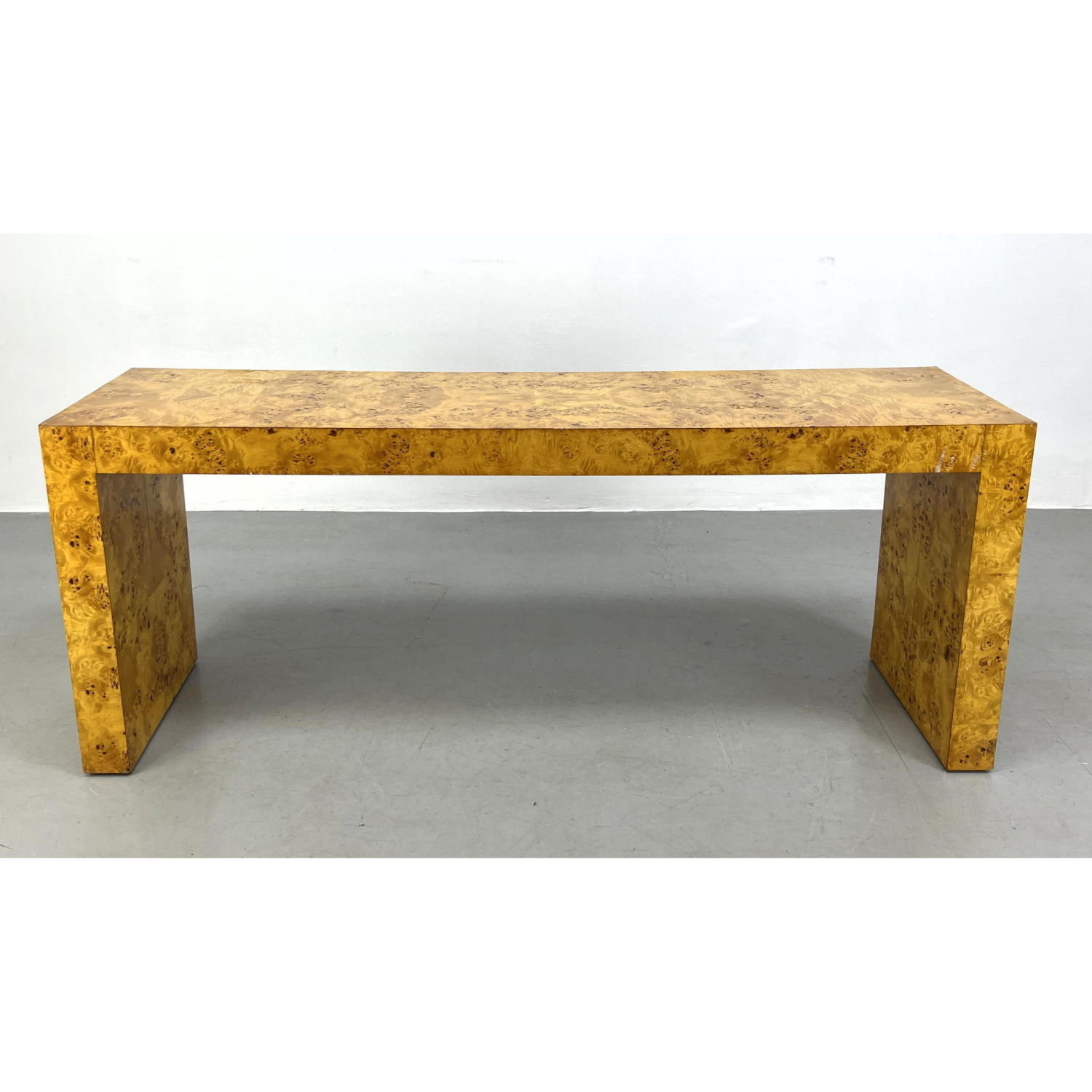 Milo Baughman Style Burl Wood Console Sofa Table Dimensions H