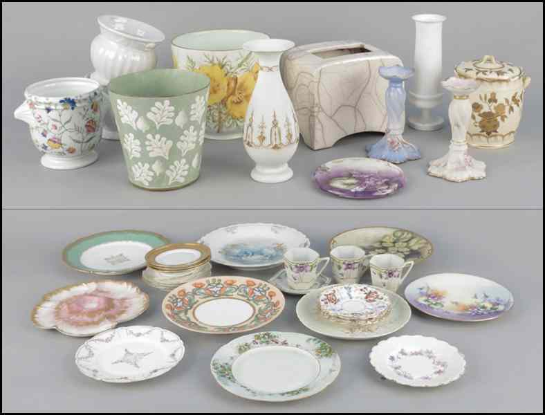 TWO FRENCH LIMOGES PORCELAIN CANDLESTICKS Together with various French Bavarian