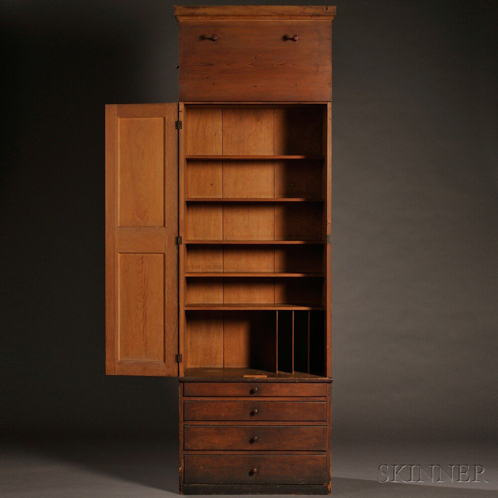 Shaker Pine Schoolhouse Cupboard and Case of Drawers Mount Lebanon