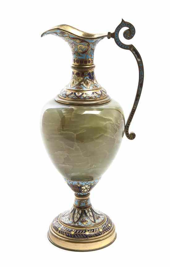 A French Onyx Champleve and Gilt Bronze Mounted Decorative Ewer