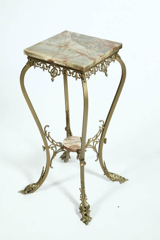 FERN STAND Square marble top in mottled brown and green