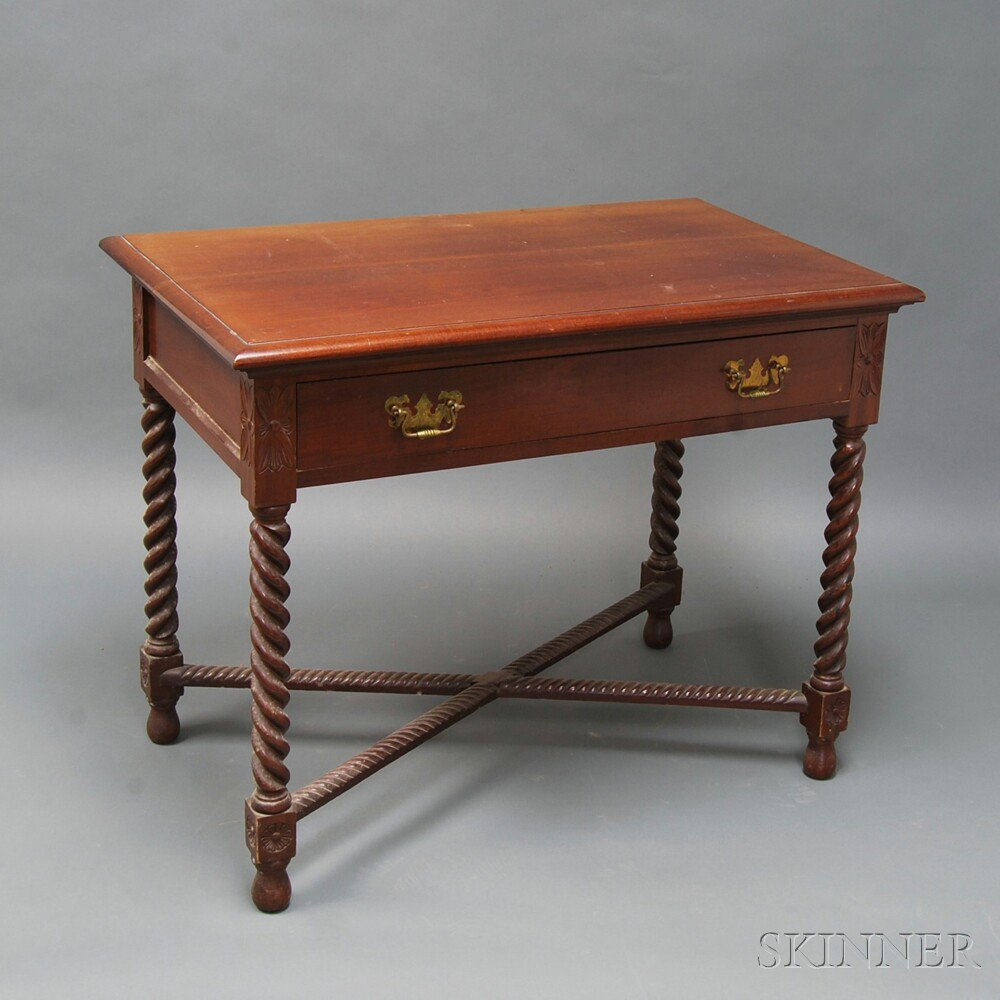 Late Classical Carved Mahogany One drawer Worktable possibly Philadelphia early