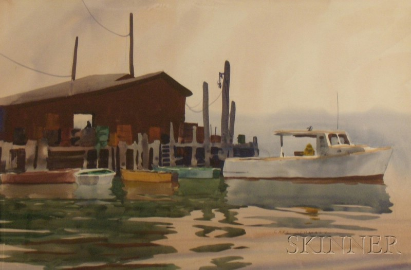 Carl Nelson Schmalz Jr American b 1926 Dock Scene Signed