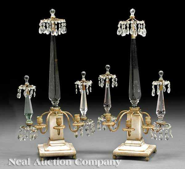 A Pair of Continental Marble and Crystal Girandoles 19th c