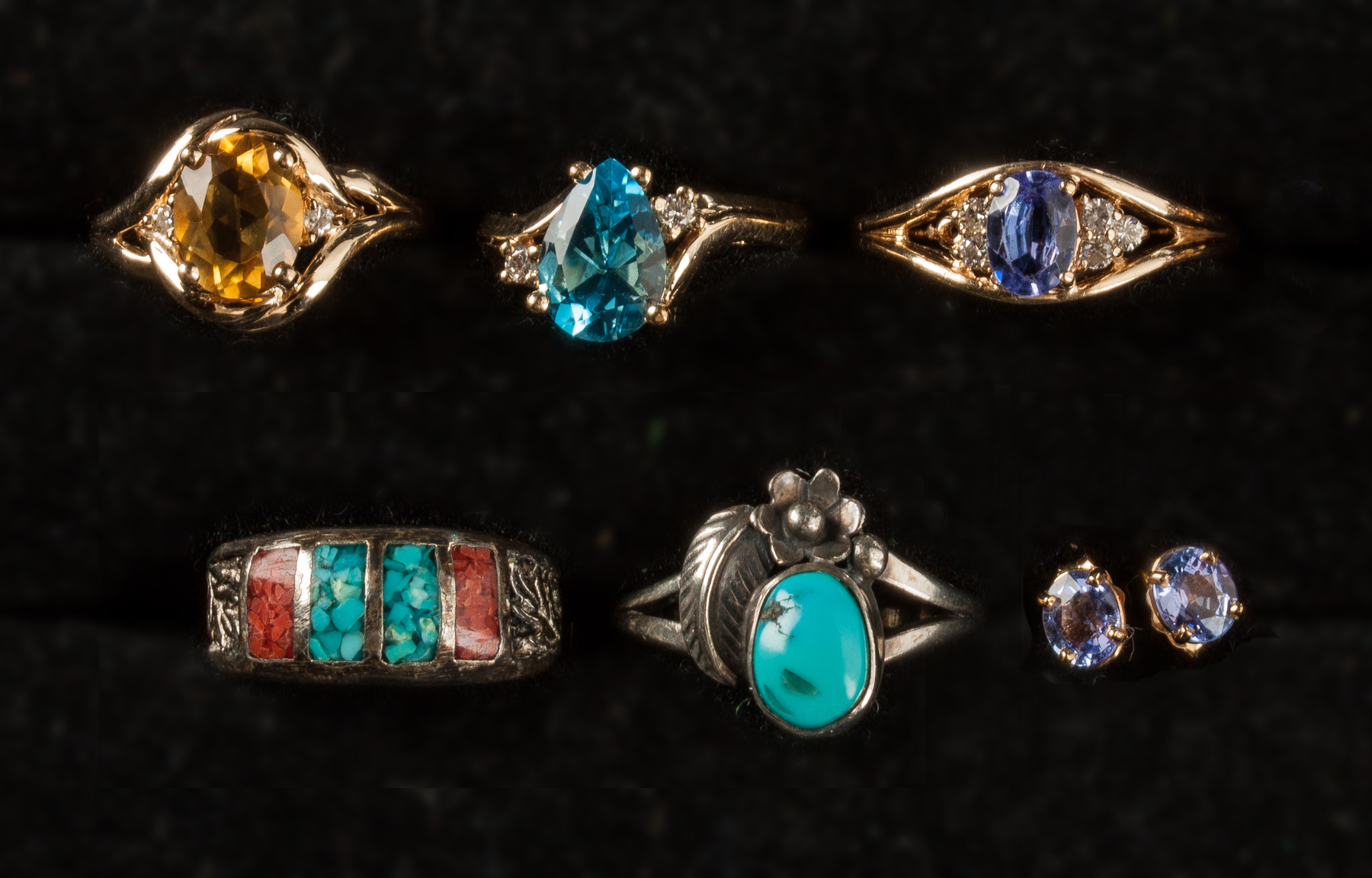 Gold Gemstone Turquoise Rings Earrings 14k gold citrine 9 x