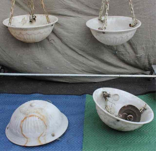 Set of Four Cast Glass Inverted Dome Chandeliers With classical