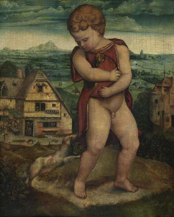 ANTWERP CIRCA 1550 Boy with two young dogs and their