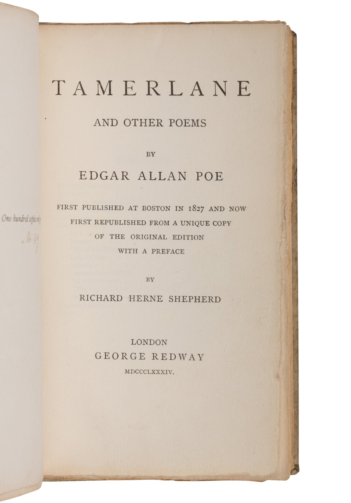 POE Edgar Allan 1809 1849 Tamerlane and Other Poems London