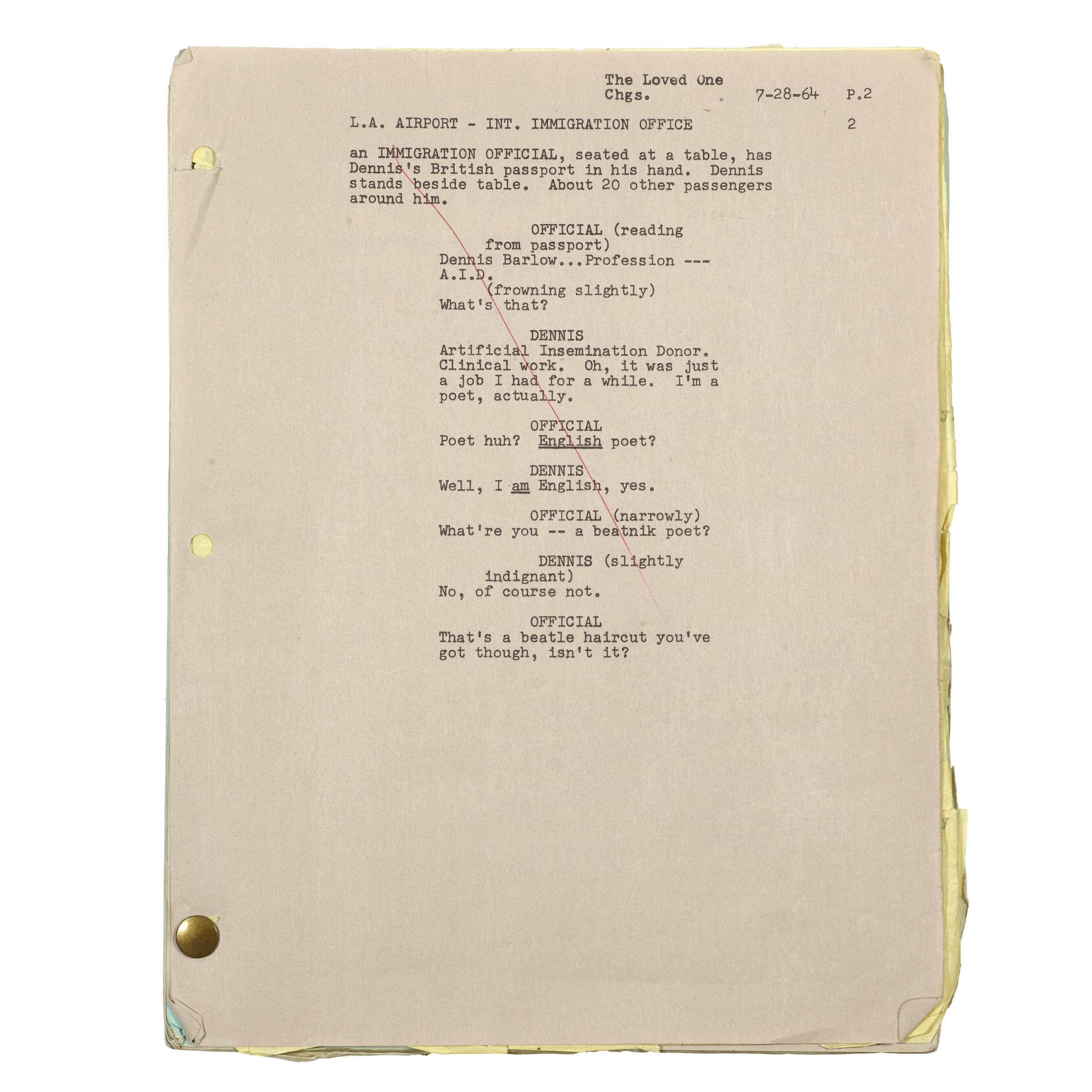 META REBNER S WORKING SCRIPT OF THE LOVED ONE Mimeographed