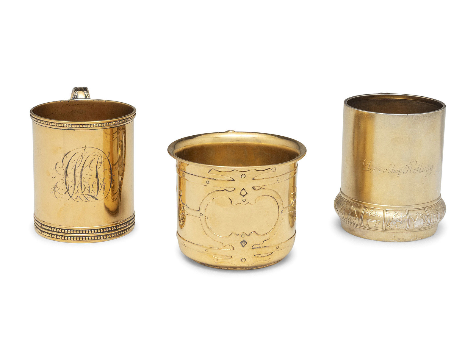Three American Silver Gilt Mugs Gorham Mfg Co Providence Rhode