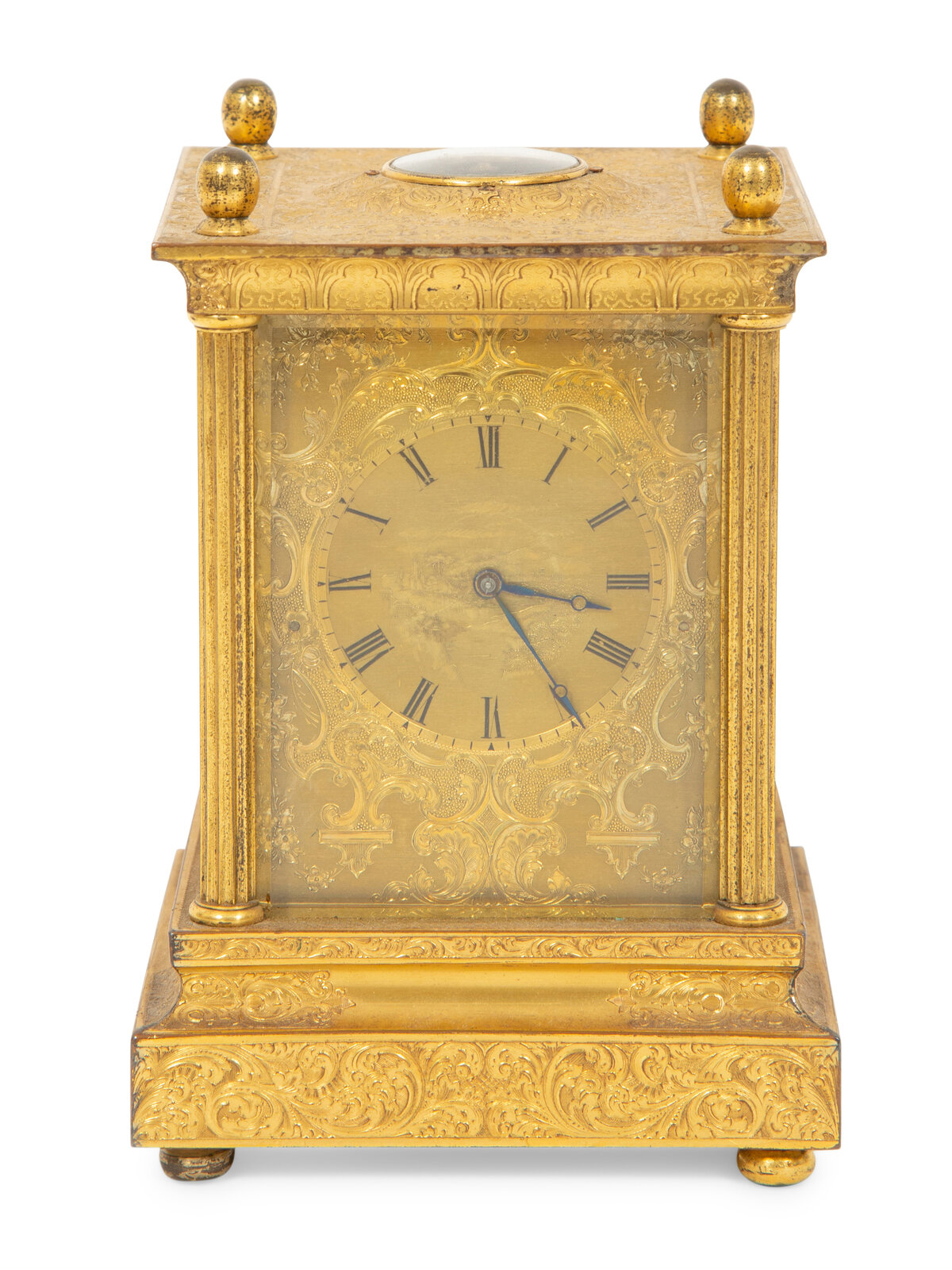 An English Engraved Ormolu Carriage Clock Circa 1830 the case