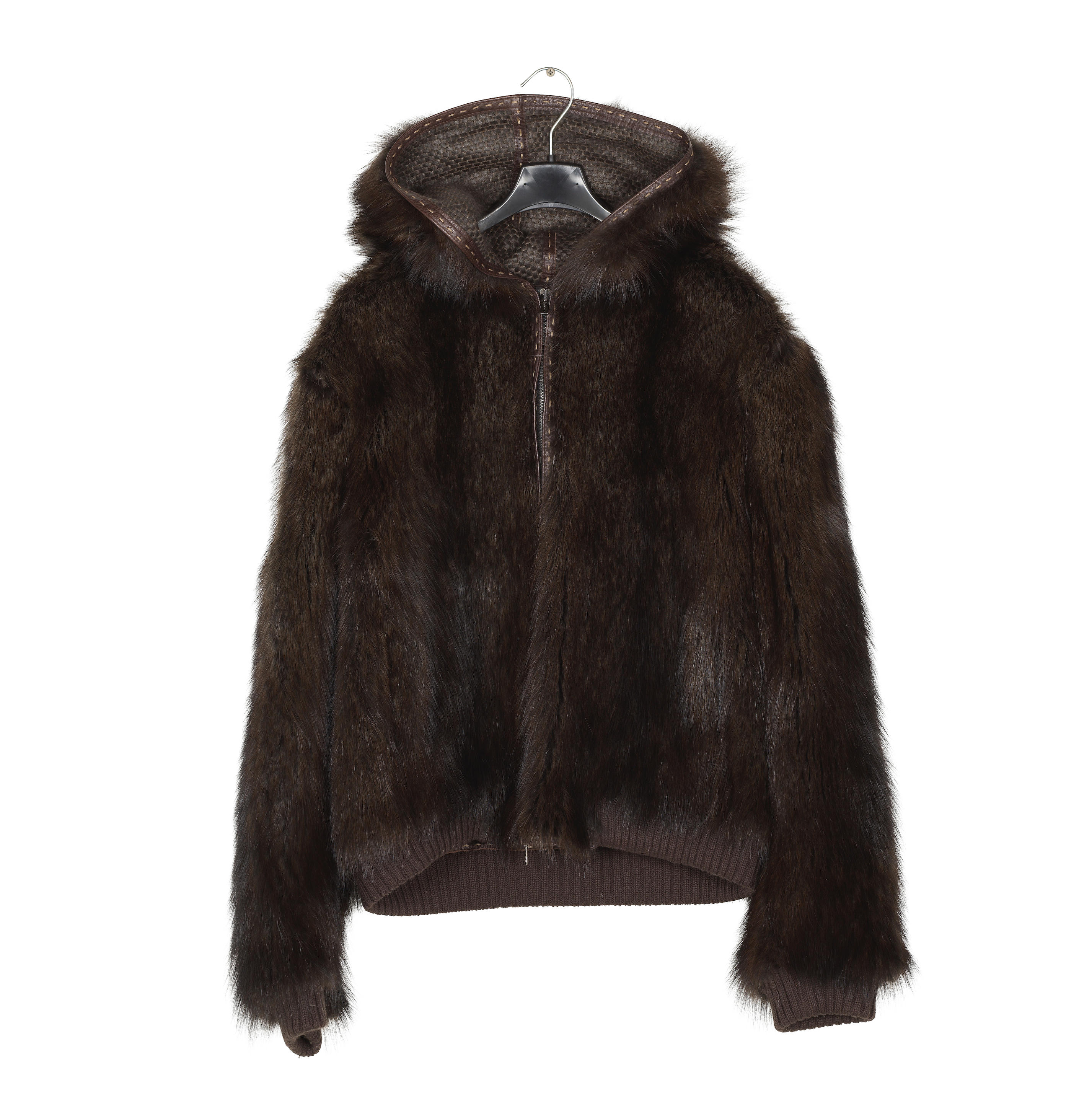 FENDI BLOUSON ZIPP R VERSIBLE En Renard lustr brun et