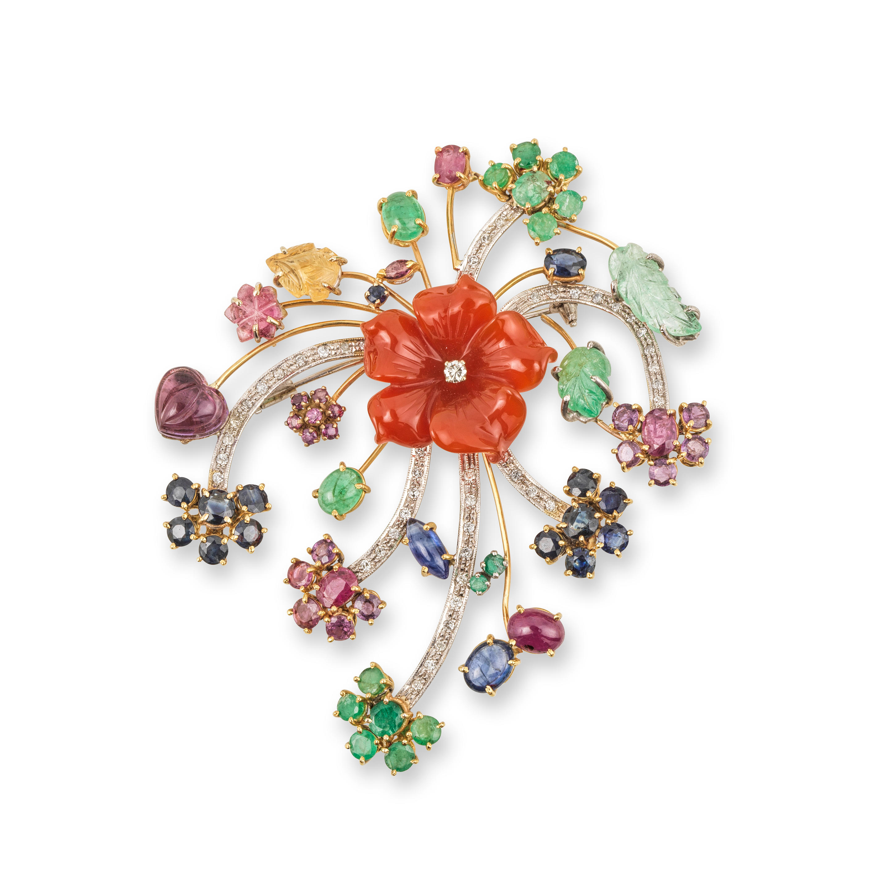 BROCHE PIERRES DE COULEUR ET DIAMANTS GEM SET AND DIAMOND