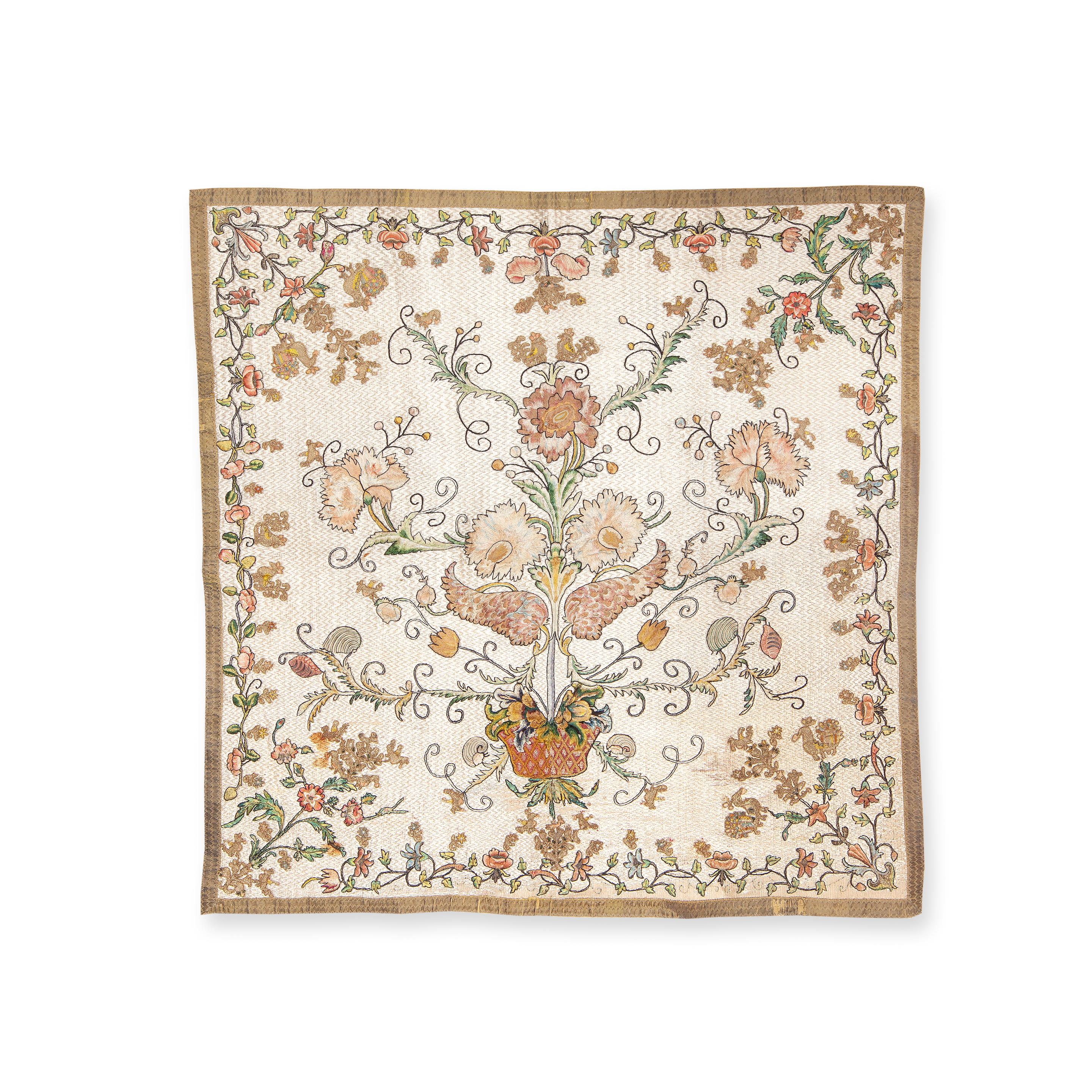 A COVERLET OF CREAM SILK 18th century probably Italian Designed