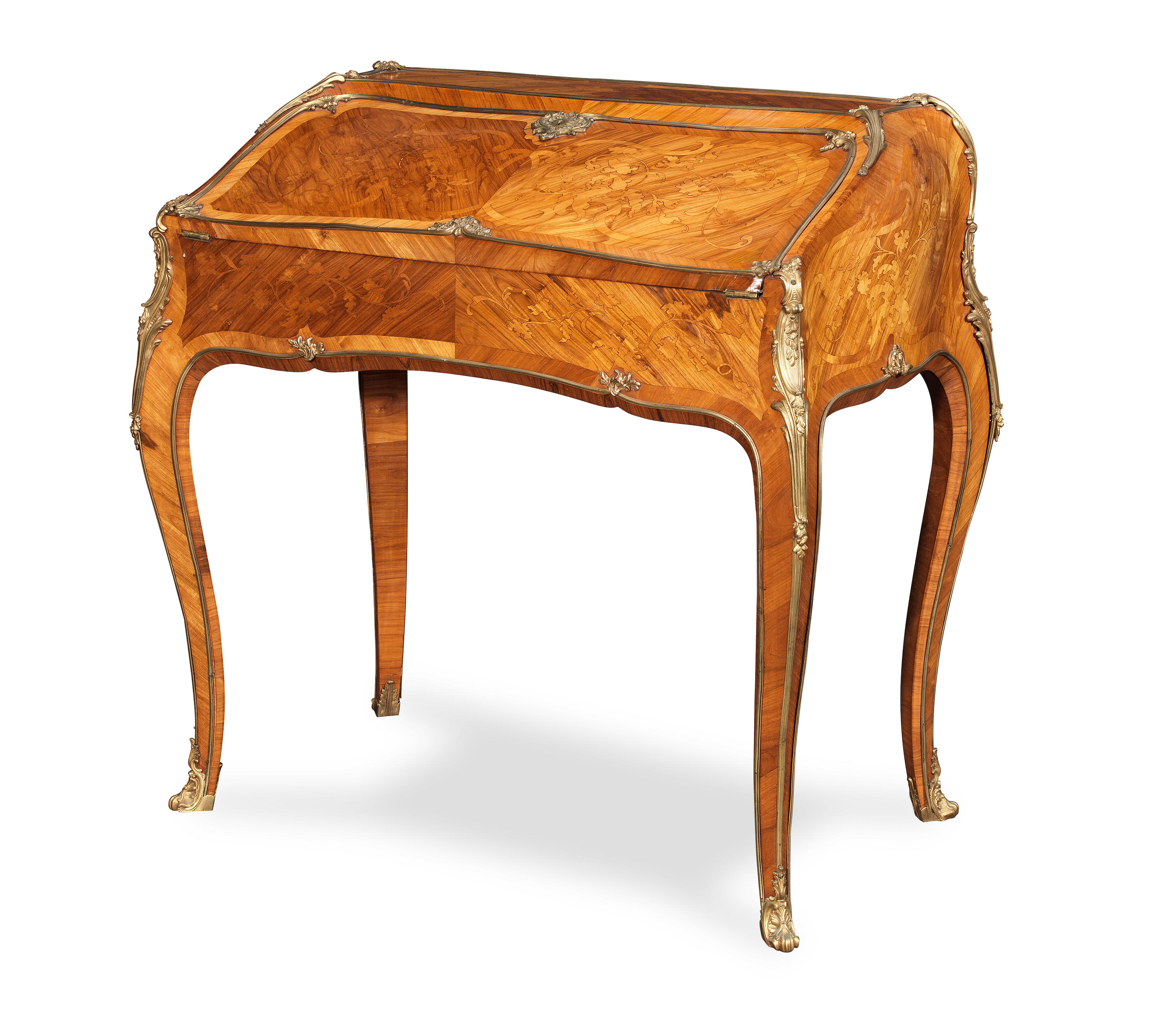A FRENCH 19TH CENTURY ORMOLU MOUNTED TULIPWOOD KINGWOOD AND BOIS