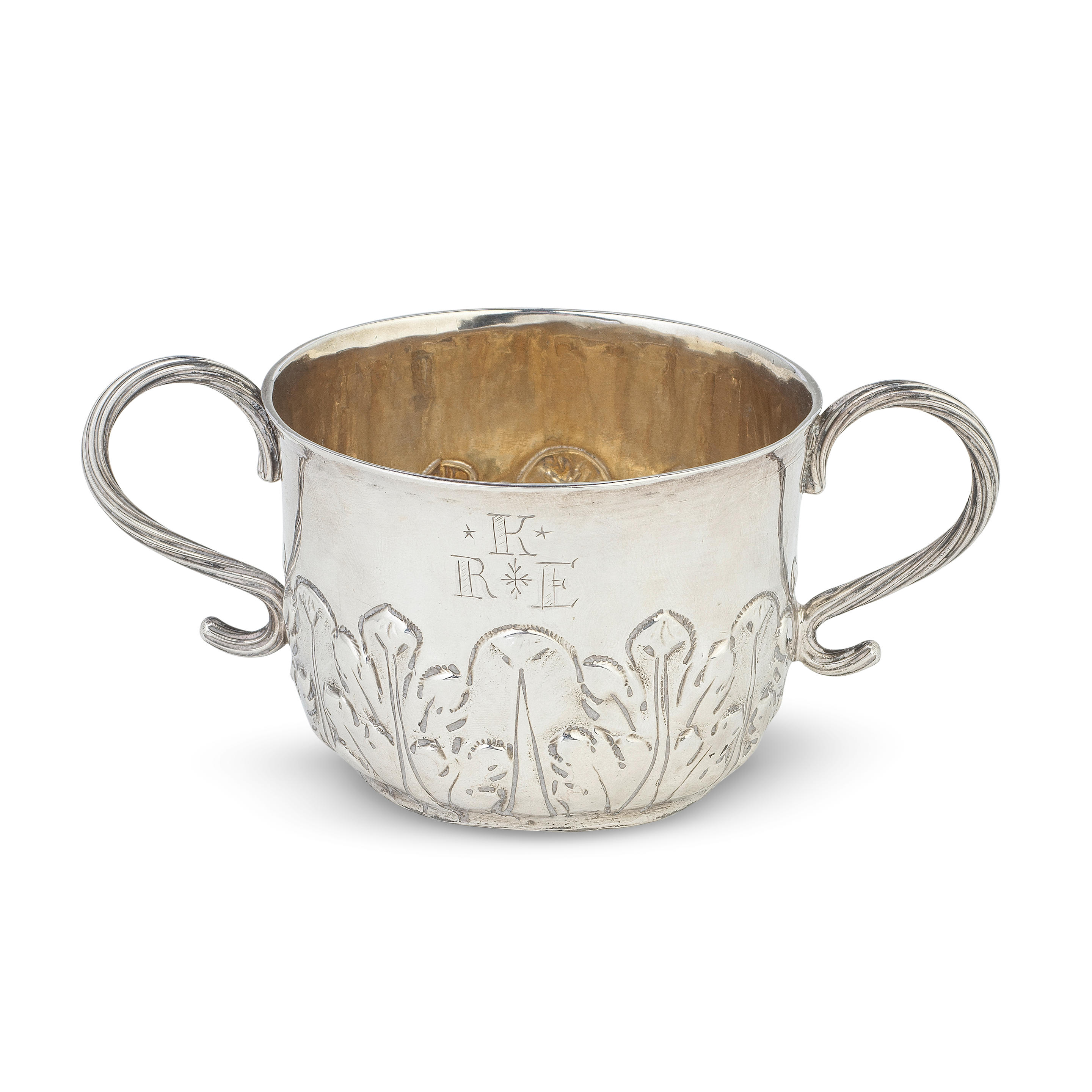 A CHARLES II SILVER SMALL TWO HANDLED PORRINGER with maker